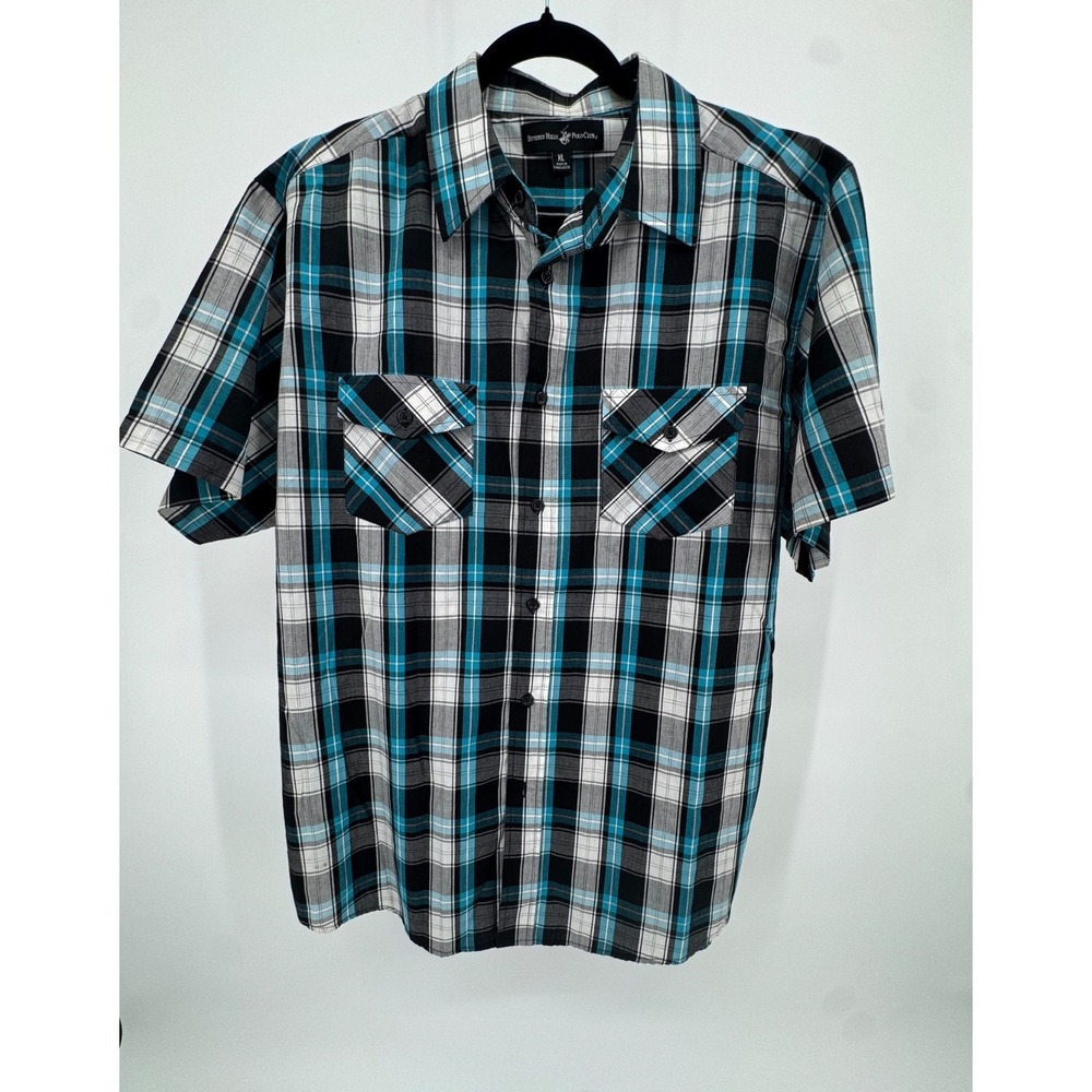 Beverly Hills Polo Club‎ Collard Blue Plaid Short Sleeve XL